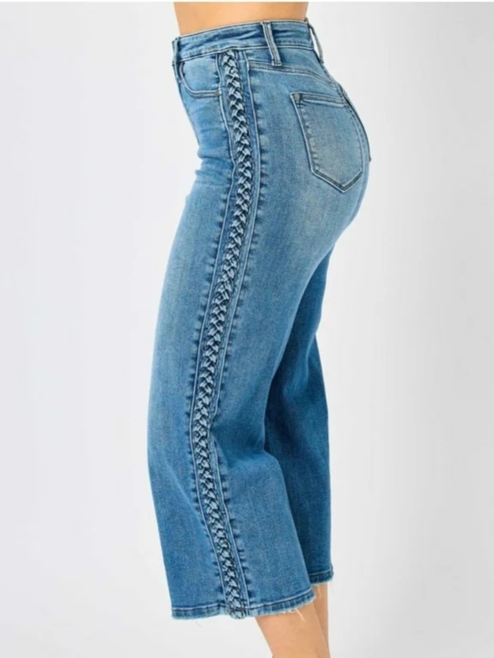 Judy Blue High Waist Cropped Jeans with Braided Side Trim Size 31